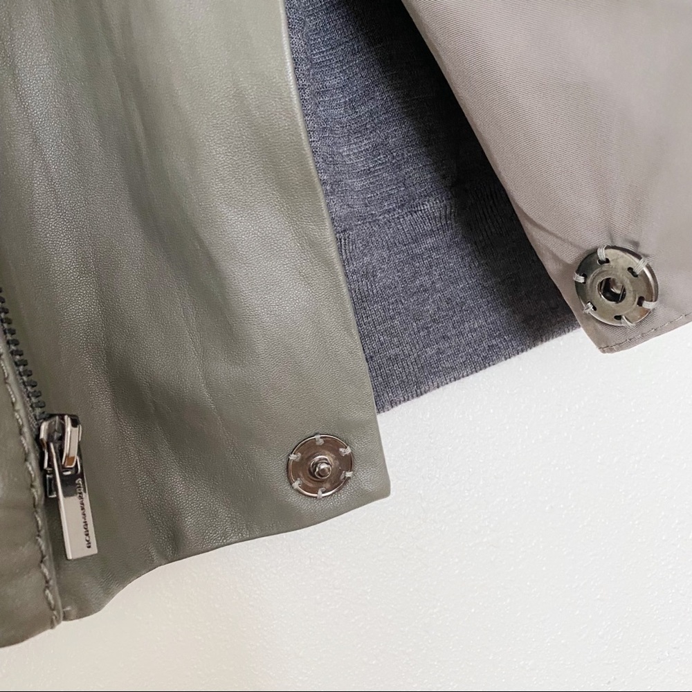 BCBGMaxAzria Leather Wool Vest Zip Up Olive Green Minimalist Quiet Luxury Size S - Picture 8 of 10
